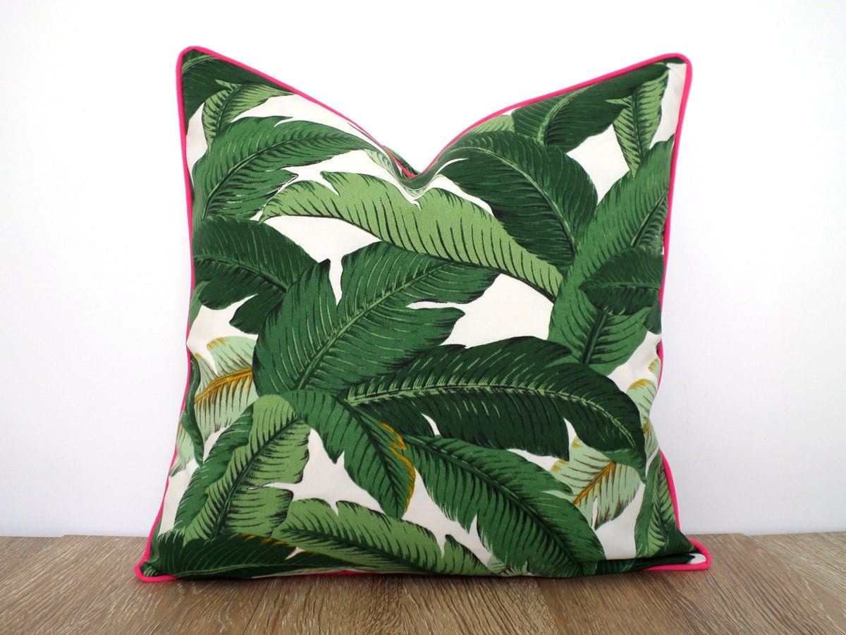 Green Palm Pillow Cover Indoor Outdoor Fabric Tropical Etsy
