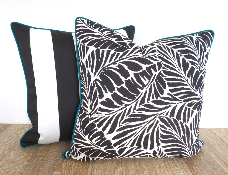 Black pillow cover 18x18 palm leaf print tropical pillow case Etsy
