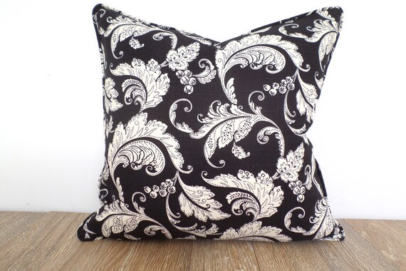 Black Paisley Pillow Cover 18x18 Black And Cream Cushion Etsy