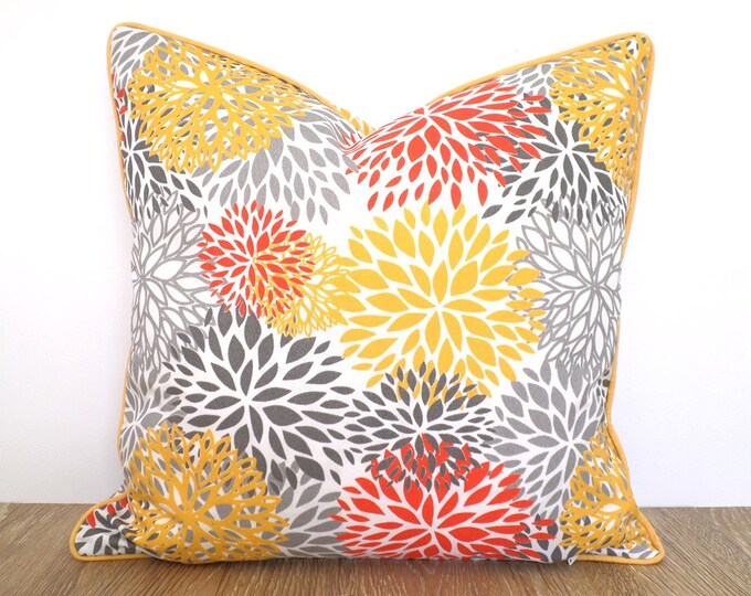 Yellow Outdoor Pillow Cover 20x20 Floral Decor Gray Bench Etsy