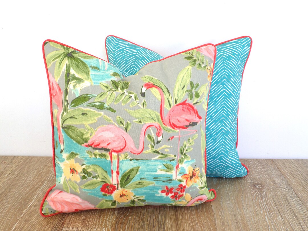 Coral Outdoor Pillow Covers Set of Two 16x16 Flamingo Print, Tropical