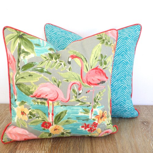 Coral Outdoor Pillow Cover Flamingo Decor Tropical Outdoor Etsy UK