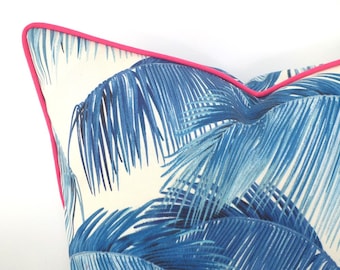 Tropical pillow cover 14x14 Caribbean Decor, blue palm leaf outdoor pillow case Tommy Bahama fabric