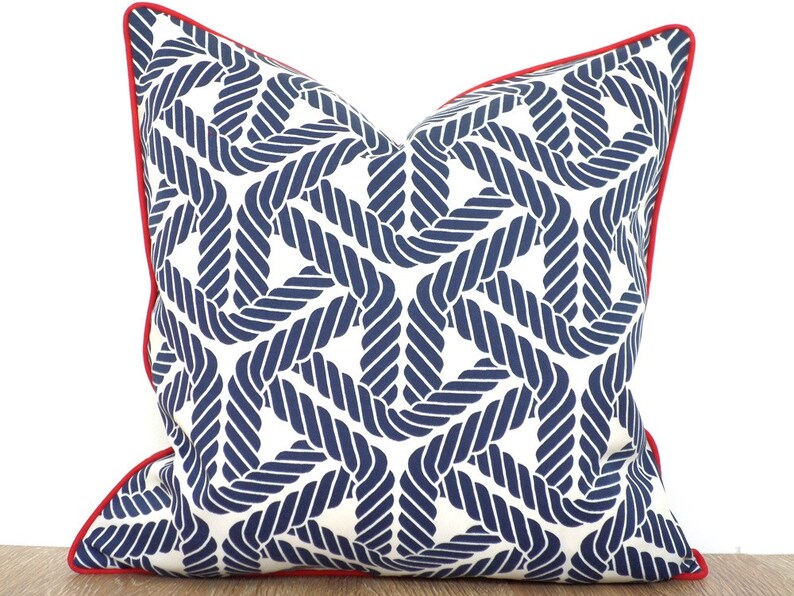 Blue Outdoor Pillow Cover Nautical Theme Blue and Red Outdoor Etsy