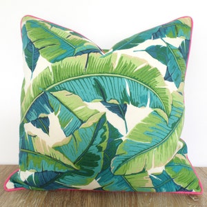 Banana leaf pillow cover 18x18, 20x20, 20x12 beach house decor, palm leaf pillow case tropical decor green and pink image 3