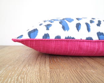 Leopard Print Pillow Cover: Blue, Pink, & Beige Cotton - Handmade