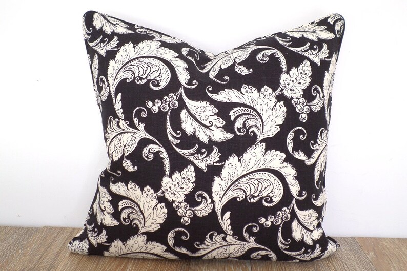 Black Paisley Pillow Cover 18x18 Black and Cream Cushion Etsy