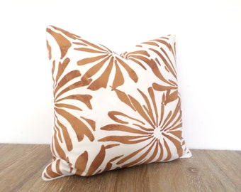 Brown outdoor pillow cover 18x18 farmhouse decor, floral outdoor pillow case, brown lumbar cover for outdoor bench