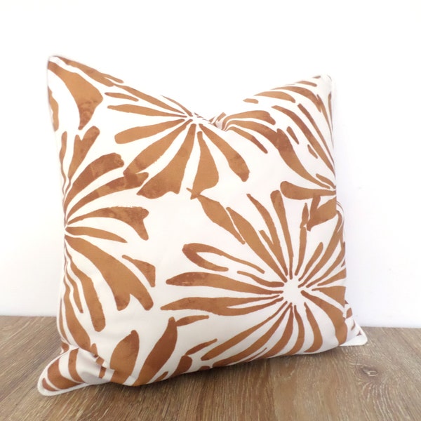 Brown outdoor pillow cover 18x18 farmhouse decor, floral outdoor pillow case, brown lumbar cover for outdoor bench
