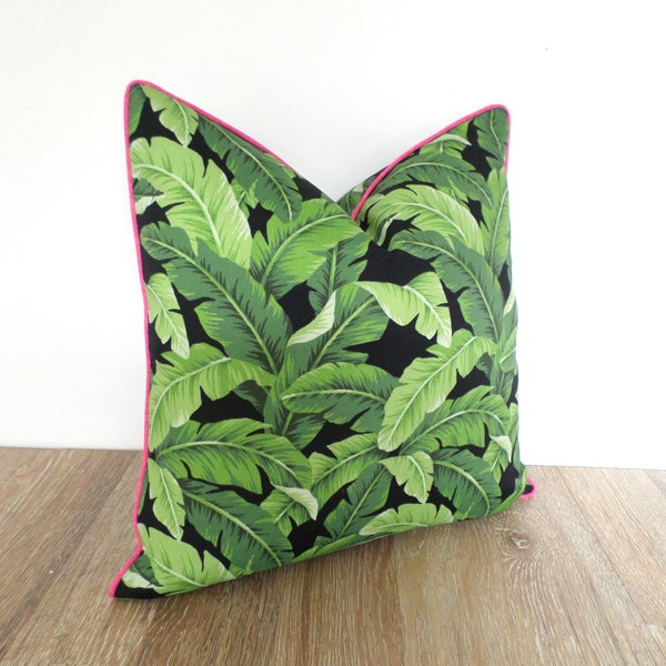 Banana leaf pillow cover 18x18  outdoor fabric, tropical pillow case island theme,  green outdoor cushion cover Hollywood Regency