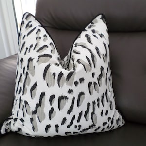 Black leopard pillow cover 18x18, gray accent pillow case modern animal print