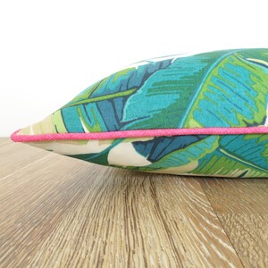 Banana leaf pillow cover 18x18, 20x20, 20x12 beach house decor, palm leaf pillow case tropical decor green and pink image 2