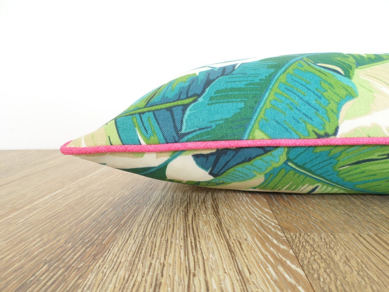 Banana leaf pillow cover 18x18, 20x20, 20x12 beach house decor, palm leaf pillow case tropical decor green and pink image 2