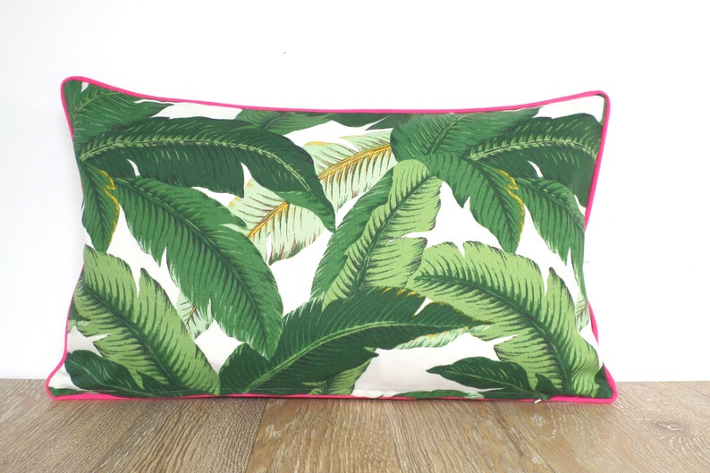 Tropical lumbar pillow cover 20x12 spring decor, banana leaf pillow case coastal beach house, green outdoor cushion palm leaf print image 2