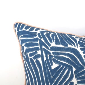 Blue animal print pillow cover 18x18 front porch decor, blue and blush outdoor pillow case, zebra print outdoor cushion cover image 1