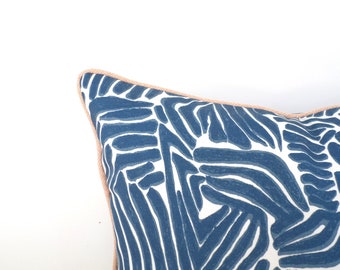 Blue animal print pillow cover 18x18 front porch decor, blue and blush outdoor pillow case, zebra print outdoor cushion cover