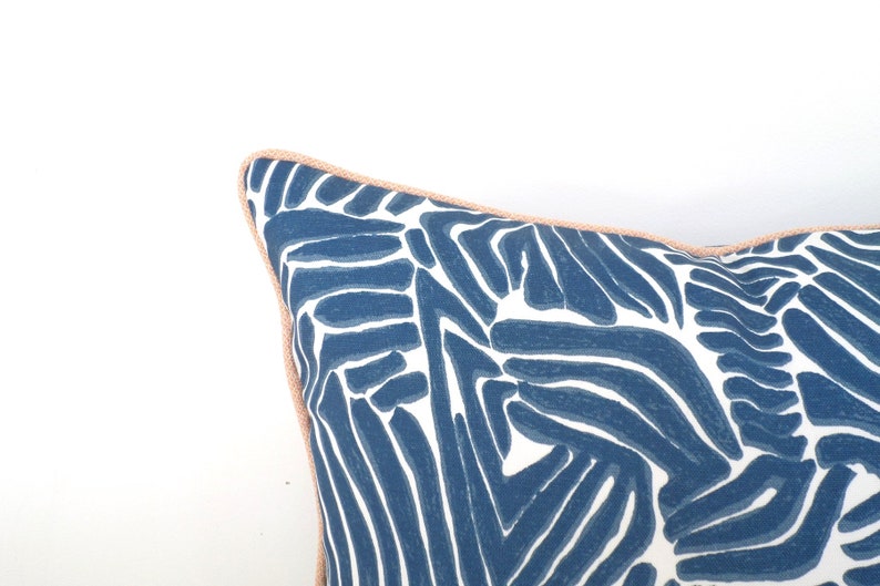 Blue animal print pillow cover 18x18 front porch decor, blue and blush outdoor pillow case, zebra print outdoor cushion cover image 1
