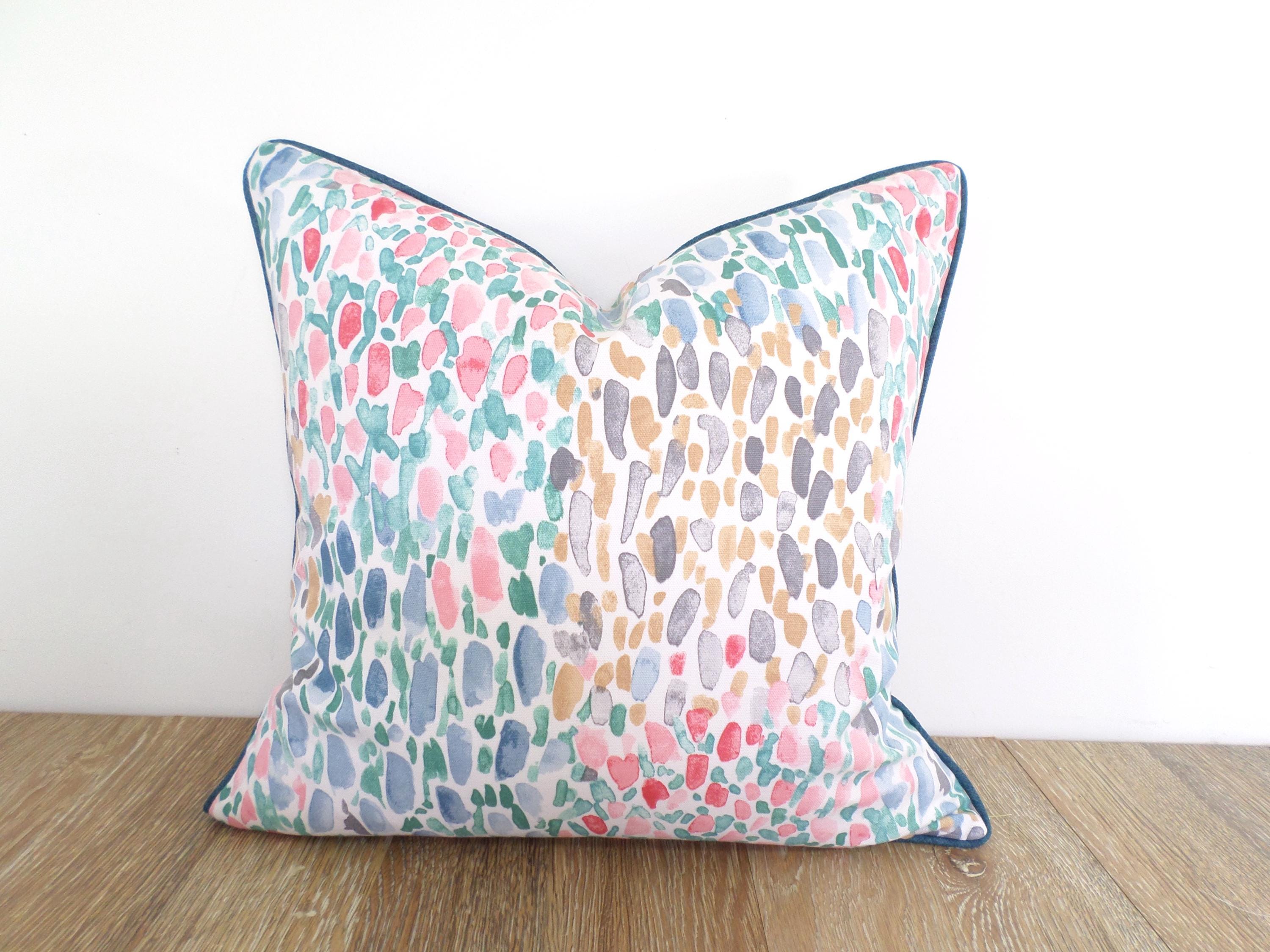 Colorful dot pillow cover, abstract throw pillow case modern living room decor, confetti throw pillow with piping