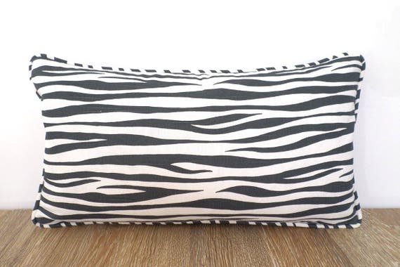 Gray Zebra Pillow Cover 20x11 Gray Lumbar Pillow Dorm Room Decor Animal Print Cushion Case With Piping Zebra Print Lumbar Cover