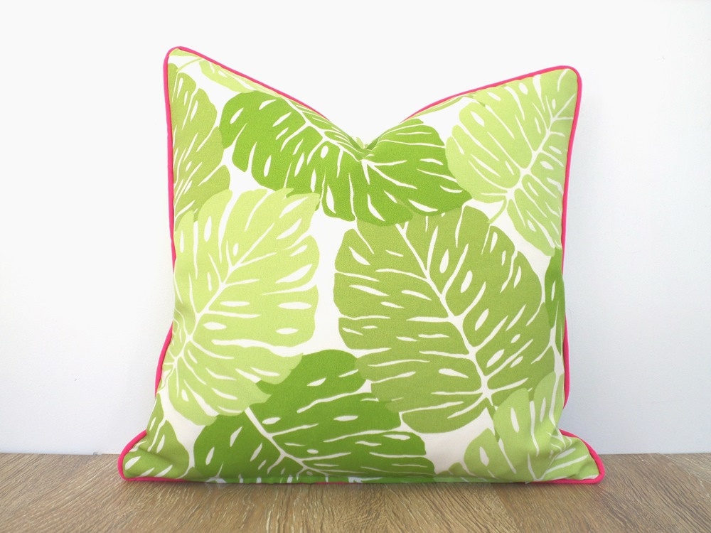 Green leaf outdoor pillow case tropical cushion for outside Etsy