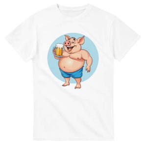 Camiseta divertida con un cerdo sosteniendo una cerveza: diseño de dibujos animados perfecto para los amantes de la cerveza