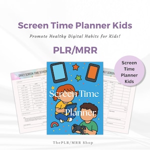 Master Reell Rights PLR Screen Time Planner para crianças – Planejador para impressão, PLR, MRR, planejador pronto para você