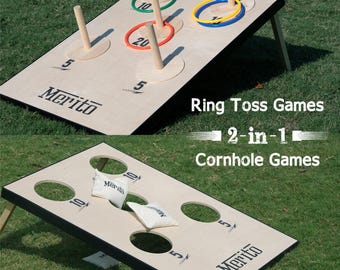 Gry planszowe 2 w 1, zestaw do gry w cornhole i rzut pierścieniem, gra na imprezę na świeżym powietrzu w ogrodzie