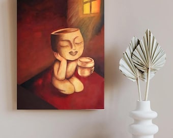 Original Acrylic Art, Surreal Figurative Portrait on Canvas, Inner Refill