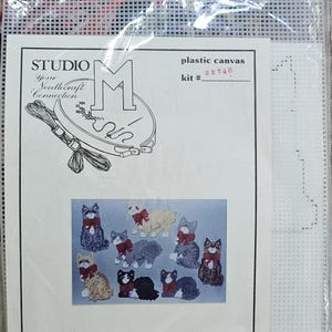 Vintage - 8 Cat Magnets - Plastic Canvas Kit - Studio M - # 22748 - Circa 1980s