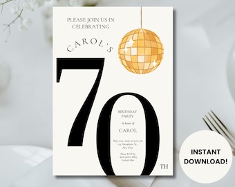 70th Birthday Invite, 70th Invitation Template, Digital 70th Birthday Party Invite, 70th Birthday Card, Birthday Invitation Template, Modern