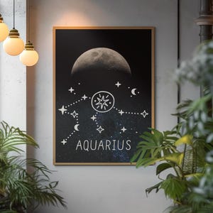 Aquarius Moon Fine Astrology Sign Art Print Celestial Wall Decor Print