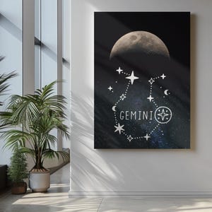 Gemini Moon Fine Astrology Sign Art Print Celestial Wall Decor Print