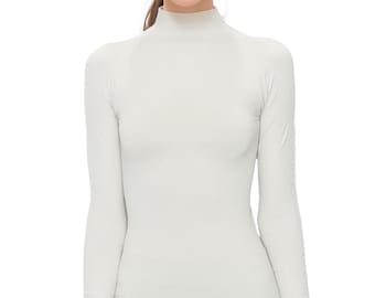 T-shirt chaud à manches longues et col montant Kurve pour femmes, UPF50+