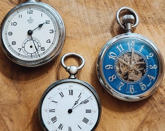 アンティーク懐中時計（秒針停止機能付き） - 48mmガンメタルケース