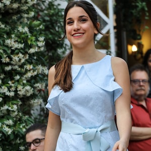 Light Blue Cotton Dress, Ruffle Short Dress, Summer Dress, Boho Dress, Broderie Anglaise Dress, Short Wedding Dress, Made to Order
