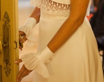 Ivory Silk Ruffle Cuffs: Detachable Bridal Wrist Cuffs