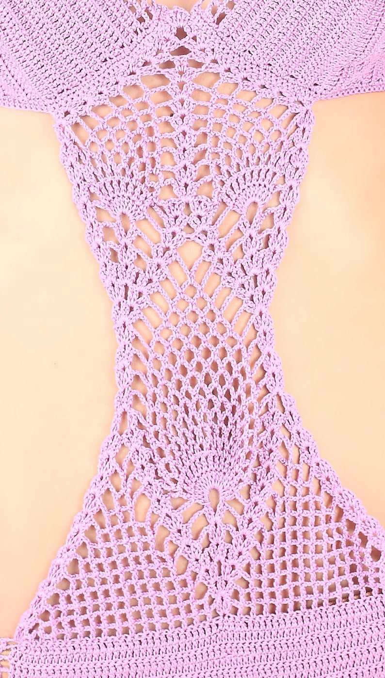 Lilac Crochet Monokini Boho Chic, One Pience 70s Style, Wedding Bathing Suit, Made to Order image 3