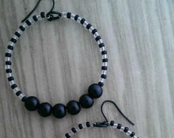 Black & clear beaded hoops