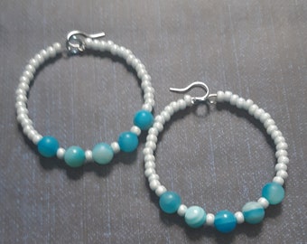 Blue pearlescent beads with blue swirl beads