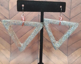 Iridescent glitter triangle earrings