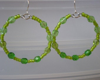 Yellow-green beaded hoops