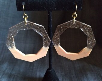 Oranges & gold glitter octagon hoops