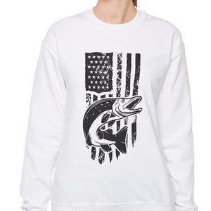 Fishing Enthusiast USA Flag Crewneck Sweatshirt