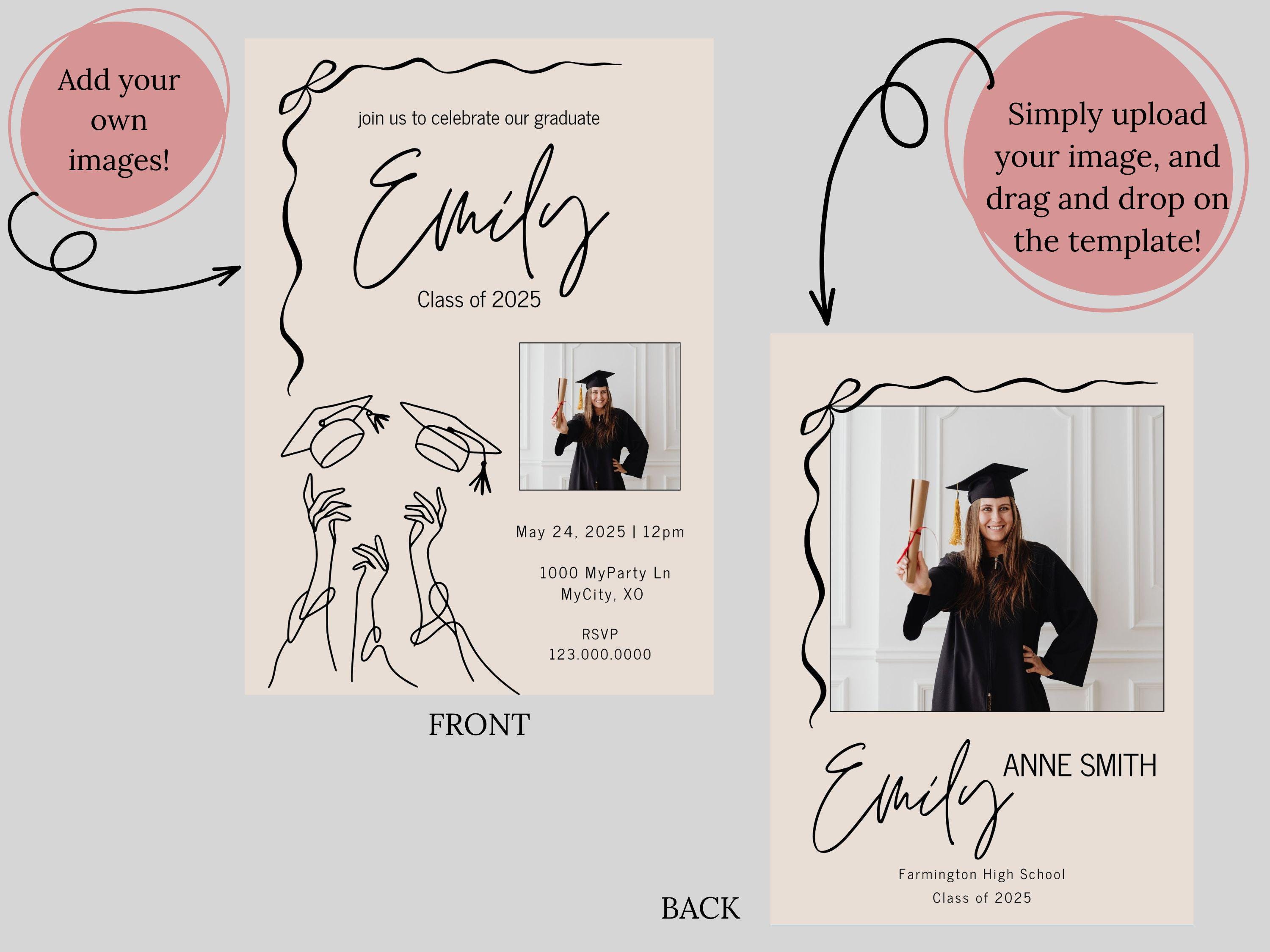 Graduation Party FRONT & BACK Digital Editable Invitation Template 5x7 ...