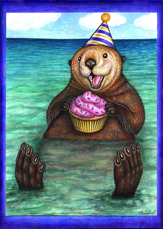 Carte Danniversaire De Loutre De Mer Cupcake Etsy France