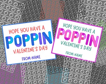 Pop It Valentine Printable, Valentine Treats, Classroom Valentines, Personalize to add your add, Valentine gift tag