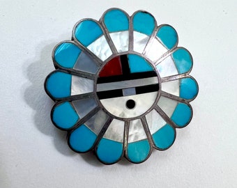 Vintage southwestern sunface pendant - sterling silver inlay - JL - likely Zuni - 6.8 grams