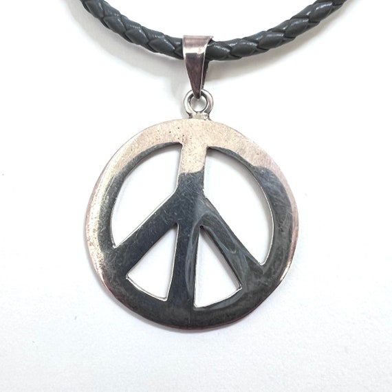 Vintage big peace sign pendant - sterling silver … - image 2