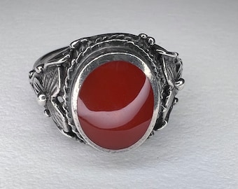 Vintage carnelian art nouveau sterling silver ring - size 7-1/2