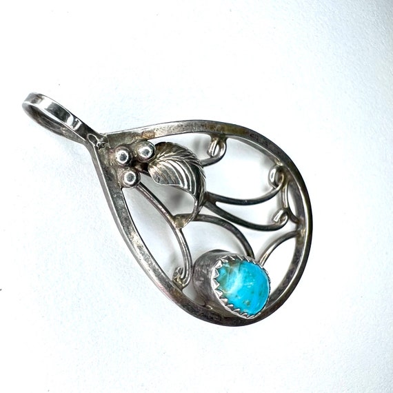 Vintage southwestern silver & turquoise teardrop … - image 2